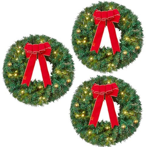 Joiedomi Couronne de Noël de 48,3 cm avec lumières LED, 3 couronnes pour Porte d'entrée, fenêtres, Salon et décorations de Noël