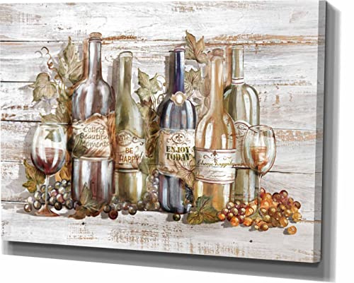 Iridesart Wine Artwork for Walls Vintage Pictures for Kitchen Champagne Wall Art Framed Motivational Art for Bar Corner Restaurant Abstract Cups Art Prints Enjoy Life Painting Aesthetic Decor 28X20IN