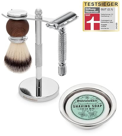 Störtebekker® Premium Rasierständer Set - mit Rasierhobel, Rasierpinsel, Rasierschale und Rasierseife Fresh Mint - hochwertiges Rasierset/Bartpflege Set - 8 Düfte - Geschenkidee Herren Rasierset