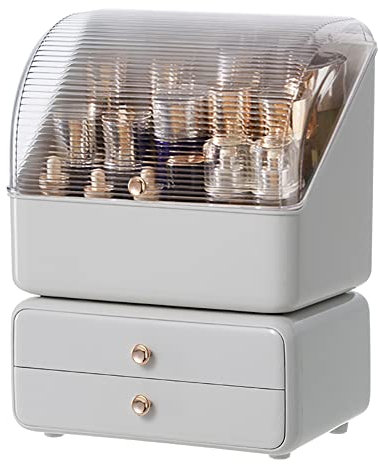 BTGGG Makeup Organiser Box with 2 Drawers Cosmetic Beauty Skincare Storage Cases for Dressing Table Bathroom Vanity, Large Capacity Jewelry Organisers Desk Storage Container White 27x28x35.8cm
