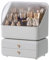 BTGGG Makeup Organiser Box with 2 Drawers Cosmetic Beauty Skincare Storage Cases for Dressing Table Bathroom Vanity, Large Capacity Jewelry Organisers Desk Storage Container White 27x28x35.8cm