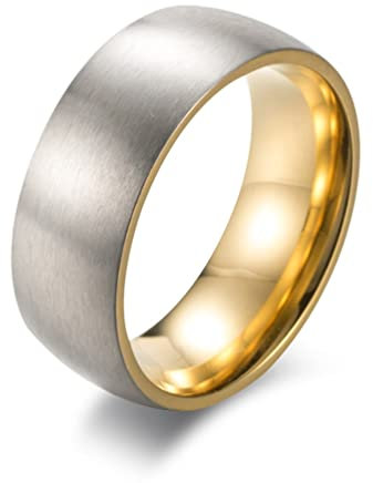Whoiy Trauringe Carbon Titan, Boho Ringe Edelstahl Gold Gebürsteter, Matter, Gebogener Ring für Männer 67 (21.3) Kostenlos Gravieren