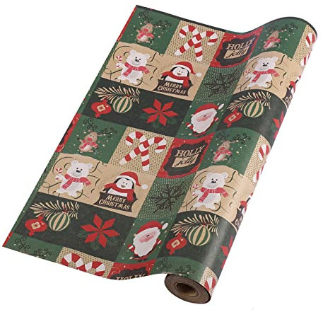 Weihnachts-Geschenkpapierrolle, Weihnachtsmann-Geschenkpapier, 43 cm x 15 m, braune Kraftpapierrolle, ideal für Weihnachtsgeschenkverpackungen, Hochzeit, Geburtstag, Urlaub, Babyparty (dunkel)