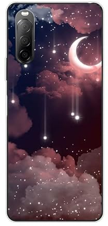 KARTXITAI Hülle Kompatibel mit Sony Xperia 10 II, Stoßfeste Schutzhülle mit Weiche Silikon Bumper Case Handyhülle Anti-Kratzt Transparent Rückseite - Sterne,Mond,Wolken,Himmel