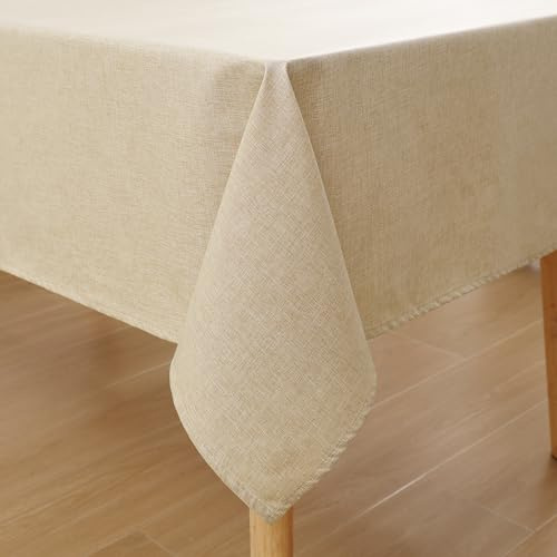 Homaxy Tovaglia effetto lino, lavabile, con effetto loto, rettangolare, 140 x 200 cm, impermeabile, biancheria da tavola, antimacchia, crema