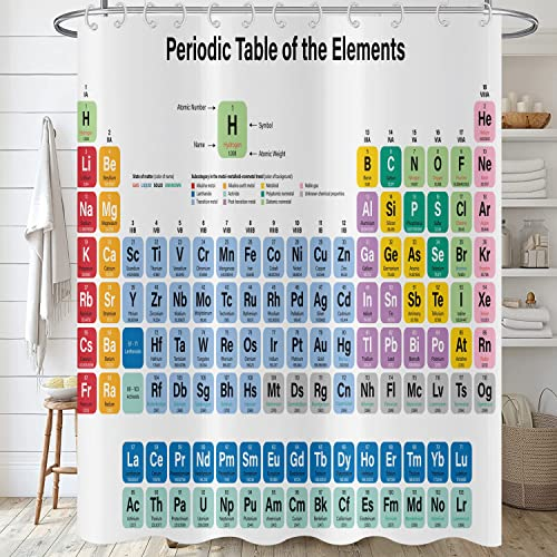 Hnmdmyi Duschvorhang Periodensystem 180x180, Bunte Wissenschaft Technologie Bildung Chemie Schule Student Badewanne Vorhang Wasserdicht Polyester Stoff Waschbar Badevorhang für Badezimmer mit Haken