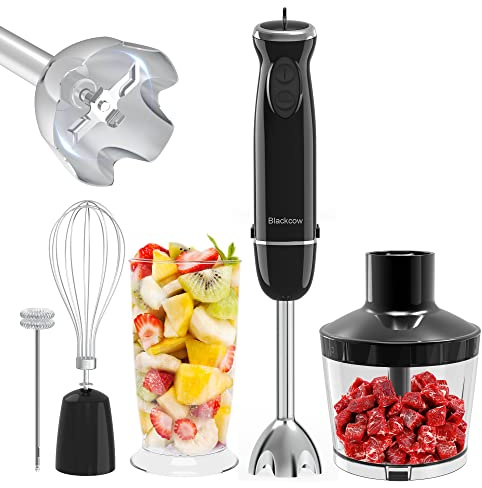 Blackcow - Juego de licuadora de inmersión de mano, licuadora de mano 500 W, 12 velocidades 5 en 1 para cocina, cuchillas de acero inoxidable 3D para sopa, procesador de alimentos para bebés, batidor,