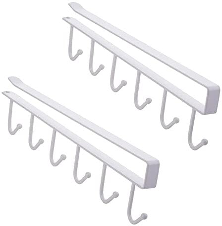 NCOALE Cup Holder, Pack of 2 Kitchen Cabinet Organiser, Cupboard Insert, Cup Holder Hooks, No Drilling, 6 Hooks, Cup Hanging Cup Stand, for Hanging Cups, Coffee Cups, Mug (White)