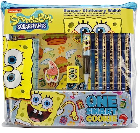 ThumbsUP Spongebob Schwammkopf Schreibset, 11-teiliges Schreibset mit Stiften, Radierern, Lineal & Co., Ideale Geschenkidee für alle Spongebob Fans