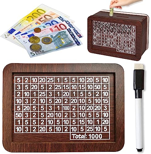 Sparbox, Abnehmbare Markierung Holz Sparbox, Sparbox mit Zahlen Ankreuzen, Sparschwein aus Holz mit Zähler, Retro Sparbüchse Aufbewahrungsbox, Wiederverwendbare Sparbox(4Größen)