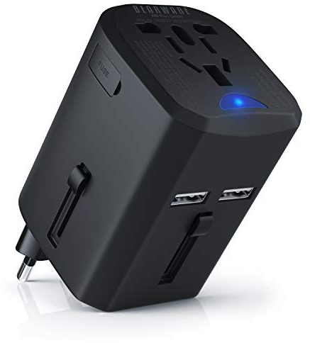 CSL - Reiseadapter Weltweit, Universal Steckdosenadapter mit 2xUSB und AC Steckdose, Internationaler Stromadapter, Reisestecker für Deutschland USA England Thailand Italien Australien etc.