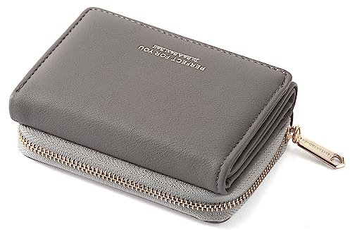 Geldbörse Damen klein, Geldbeutel Damen klein, kleines Portemonnaie Damen mit Große Kapazität, Elegante Damen Geldtasche mit Großes Münzfach 77-DunkelGrau