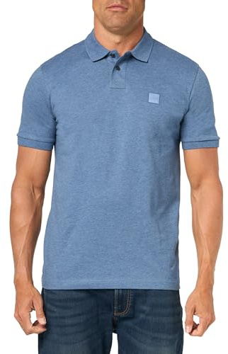 BOSS Men's Square Patch Logo Slim Fit Pique Polo Shirt, Pastal Blue Melange, S