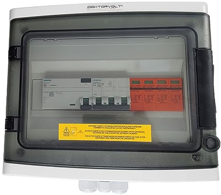 Doktorvolt Solar Anschlusskasten AC SIEMENS LS-Schalter 3P B25A FI-Schalter 25A 300mA Überspannungsschutz T2 Blitzschutz für PV Anlage Photovoltaik 1000V IP65 wasserdicht, anschlussfertig verdrahtet