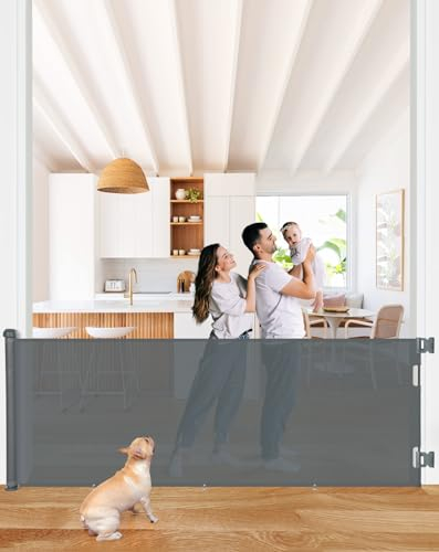 COMOMY 0-300cm Treppenschutzgitter Ausziehbar, Türschutzgitter für Baby, Katzen und Hunde, 86 cm Hoch Türgitter Treppengitter, Babygitter Absperrgitter für Treppen/Türen/Auße, Grau