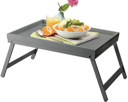 ADEPTNA Real Bamboo Wooden Folding Breakfast Tray with Folding Legs Breakfast lunch dinner Serving Lap Tray Table Mate (GREY)