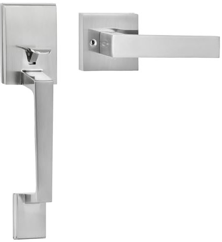 VEVOR Poignée de porte d'entrée carrée en nickel satiné avec levier sans serrure, espace de trou réglable, poignée de porte d'entrée réversible pour droitiers et gauchers