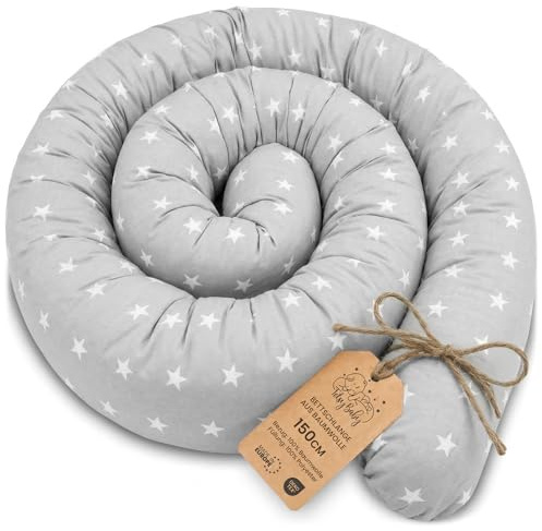 Totsy Baby Seitenschläferkissen Bettschlange Body Pillow 300 cm Baumwolle - Kopfkissen lang Bettrolle Schlafkissen Nackenrolle Kissen Oeko-Tex Grau mit Weiß Sternen