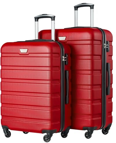 COOLIFE 2-Teiliges Kofferset für Paarreise, PC+ABS, Hartschale, Leicht Robuster, Koffer mit 360° Spinner Räder, YKK Reißverschluss, TSA Zahlenschloss, Rot