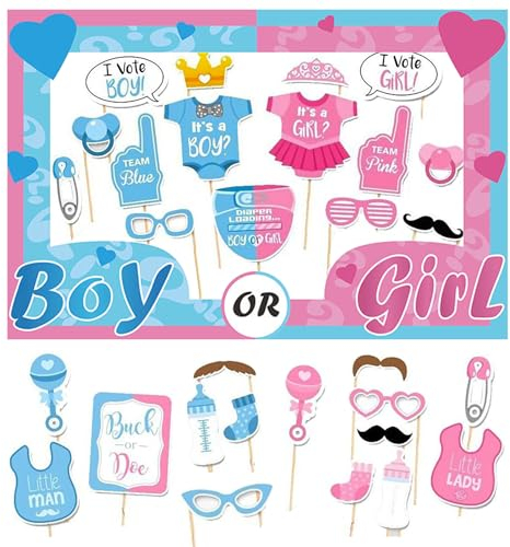 VIKY® 31 Stück Babyparty Foto Requisiten, Baby Shower Fotobox Accessoires, Gender Reveal Fotobox Requisiten, Babyshowerparty Photo Booth Props, Baby Party Fotorequisiten, Gender Party Accessoires