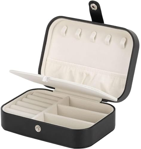 Shining Diva Fashion Schmuck-Organizer-Box aus PU-Leder für Ringe, Ohrringe, Halsketten, Schmuck-Organizer für Frauen, Reisen (BOX1003) (schwarz)