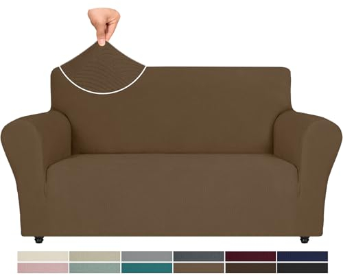Ystyle Stretch Sofabezug, Sofa Überzug 2 Sitzer, Sofaschoner rutschfest, Elastisch Couch Überzug Mit Armlehnen, Sofa Cover Sofahusse Koltuk Örtüsü Sofaüberwurf Couch Überwurf, Braun