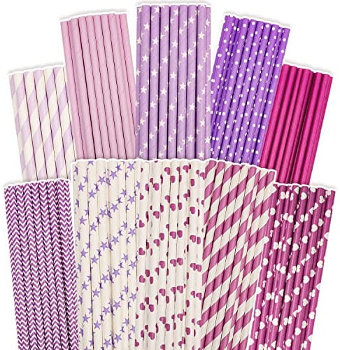 Gcardist Lot de 150 pailles jetables violettes à boire, violettes (10 motifs)