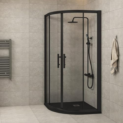 Milan 760 x 760mm Matt Black Quadrant Shower Enclosure Walk in Corner Cubicle Screen Double Sliding Doors 6mm Safety Tempered Glass