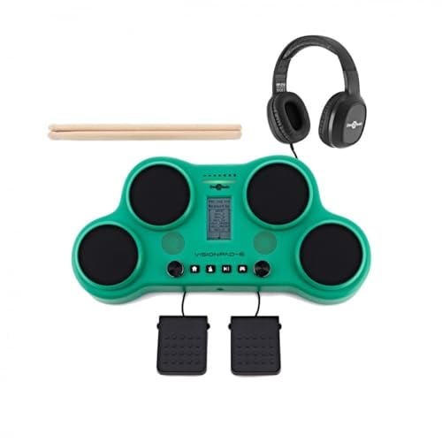 VISIONPAD-6 Tisch-Elektronik-Schlagzeug E-Drum 4 Pads, 2 Pedalen, Grün | Für Anfänger, anschlagdynamische Pads, Kick- und Hi-Hat-Pedale, 25 Rhythmusspiele, inkl. Kopfhörer für leises Üben