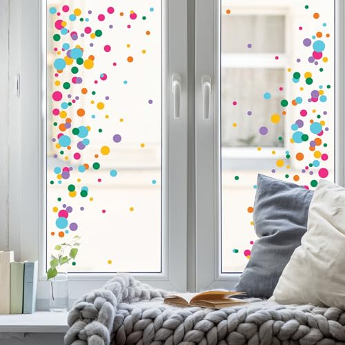 Wandtattoo Loft Fensterbild Frühling Kinderzimmer Karneval Farbspritzer wiederverwendbar bunte Punkte Fasching farbige Kreise, 3. A2 Bogen