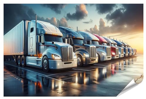 islandburner Prime Bild Poster LKW Trucks Lastwagen Reihe Im Abendlicht Strahlend Premium Bilder Fotodruck