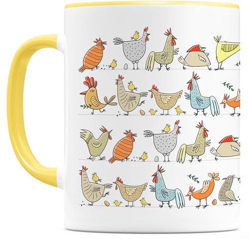 Hühner Tasse Geschenk für Hühnerfreunde & Hühnerliebhaber Huhn Keramiktasse mit Spruch Geschenkidee Landwirt lustige Kaffeetasse 330ml (Huhn Muster)