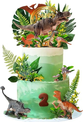 QXNDXQ 39 Stück Kuchendeko Dinosaurier, Dinosaurier-Spielzeug, Dschungel Cake Topper Geburtstag, Dino Geburtstag Deko für Jungen Mädchen, Kindergeburtstag Dinosaurier-Thema Dschungel-Partyzubehör