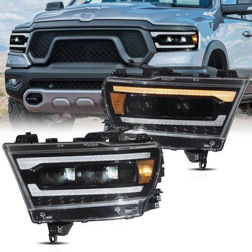 VLAND Scheinwerfer-Komplettsets Kompatibel mit Dodge RAM 1500 5. Generation 2019-2024 (Tradesman, Bighorn, Laramie, Rebel), bernsteinfarben