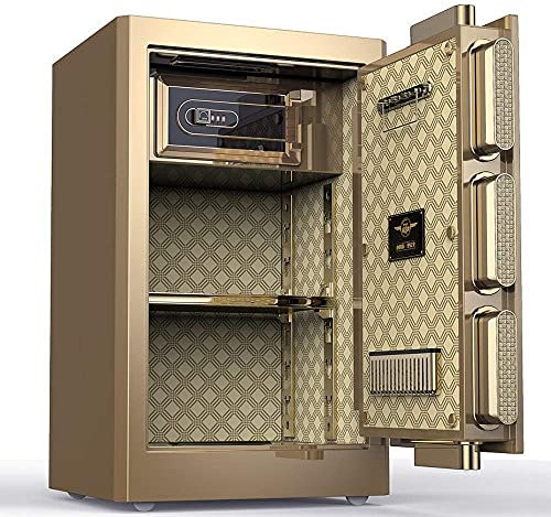 Digital Security Safe Box Solid Alloy Steel Construction Large Safe for Home Office Hotel Luxury Interior and Laser Cut Door Inner Compartment Lockable Box and LED Light (Gold)