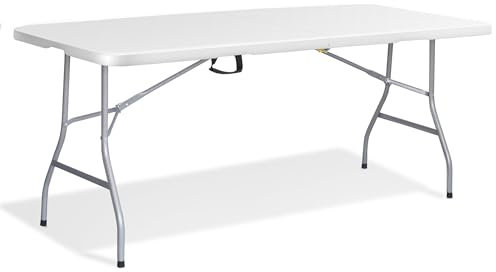 KEPLIN 6ft Folding Table with Spacious 180x70x74cm Tabletop & Sturdy Metal Frame – Foldable Table Waterproof, Portable, & Easy Assembly - Ideal for Parties, BBQ, Camping, Beach, Indoor & Outdoor Use