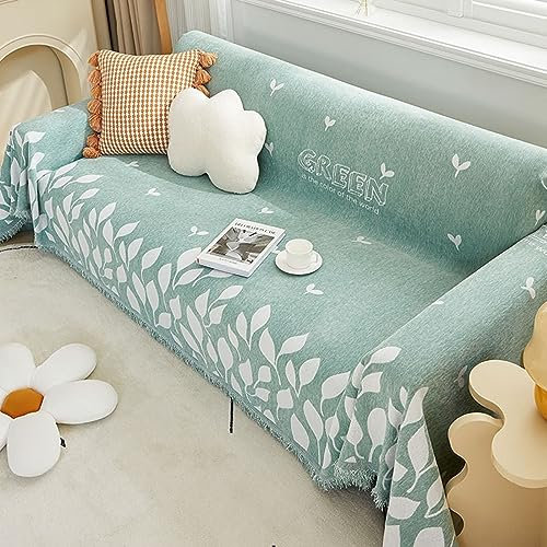 Bishilin Sofa Überzug 2 Sitzer 180x230CM, Sofabezug Ecksofa Nordisch Grün mit Buchstaben Blätter Motiv Couchbezug Eckcouch Katzenschutz Universal