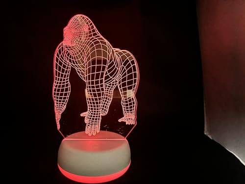 Xdorra Gorillas 3D Tischlampe - 4 Modelle Multi Colores Changing 3D Illusion Nachtlicht mit neuen Sockel Zug Zimmer Dekorationen lustiges Geschenk Affe Weihnachtslicht für Jungen