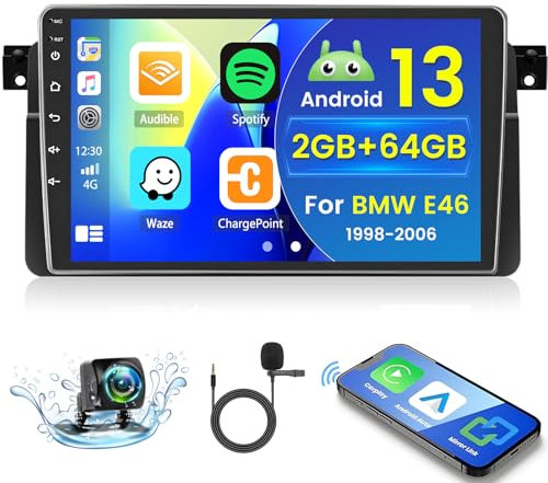 Hikity 2+64GB Android 15 Radio Coche para BMW E46 1998-2006 Radio Carplay Android Auto Inalámbrico, IPS 9 Pantalla Táctil con Cámara Trasera, Bluetooth Manos Libres, Navegación GPS