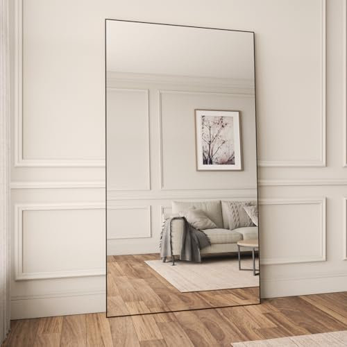 Nordmir Spiegel groß 110x210cm, Wandspiegel Ganzkörperspiegel schwarz, großer Spiegel für die Wand, Spiegel für Flur & Wand mit schwarzen Rahmen, Garderobenspiegel - Big Long Full Body Wall Mirror