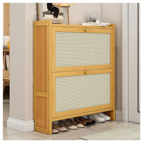 Shoe Cabinets,Entryway Wooden Shoe Cabinet with Doors - Freestanding Shoe Rack Organizer for Hidden Shoe Storage in Modern Slim Design for Entryway, Hallway