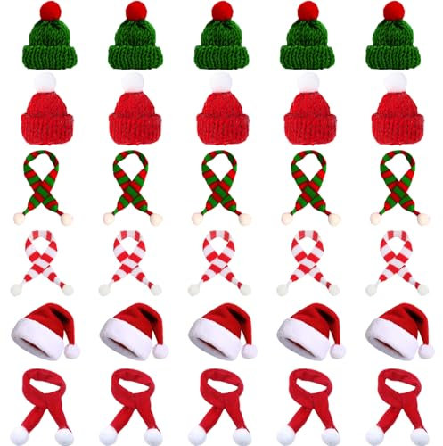 30 Stück Kleine Weihnachtsmützen, Mini Weihnachtsmützen, Weihnachtsmütze, Weihnachtsmützen, Likörflaschen Weihnachten, Wichtelmütze, Nikolausmütze, Wichtelmütze, Weihnachtsmütze Kinder