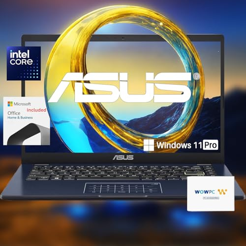 ASUS Ordinateur portable Go 14 pour les loisirs et les affaires • 1 an Microsoft 365 • Processeur Intel • 4 Go de RAM • 704 Go de stockage (192 Go de stockage intégré et 512 Go de stockage externe) •