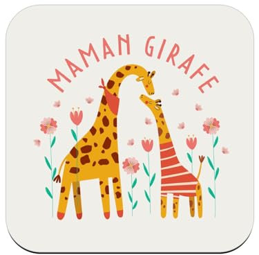 sous Verre en Bois - Sophie la Maman Girafe Dessin Illustration - 1 unité (95 x 95 mm)