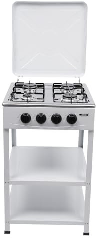 Gaskocher 4 Flammig, Freistehend Camping-Gaskocher mit Doppelten Trennwänden zur Aufbewahrung, Gasherd mit vier Fächern, Camping Gaskocher (Erdgas), 49 * 49 * 79 cm (Weiß)