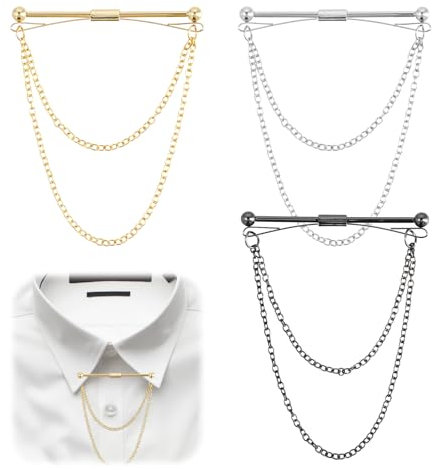 Amexo 3 Pièces Épingle à Cravate Chemise de Épingles à Cravate Pince à Cravate pour Homme Chemise Barre Broche à Col de Chemise Hommes Garçon Chemise Collier Clip pour Mariage Affaires Accessoires