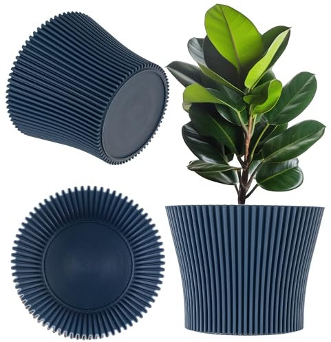 KADAX Pot de fleurs en plastique, design moderne, pot pour plantes d'intérieur, pot à herbes, pour l'intérieur et l'extérieur (bleu foncé, 17 cm)