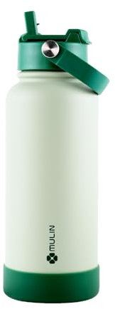 MU LIN borraccia termica 1 litro, borraccia con cannuccia, borraccia sportiva alluminio,thermos grande per bere di piu,Adatto a casa, ufficio, campeggio, palestra/Bianco