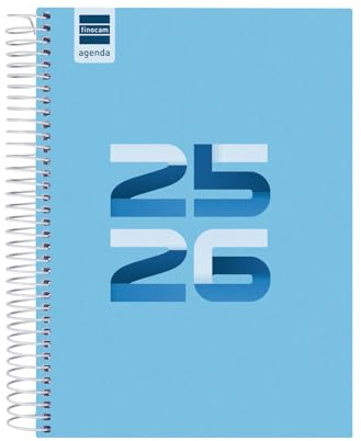 Finocam - Kalender Cool 2025/2026, 1 Tag pro Seite, September 2025 - Juni 2026 (Lehrjahr), Juli und August als Übersicht, Blau, Katalanisch