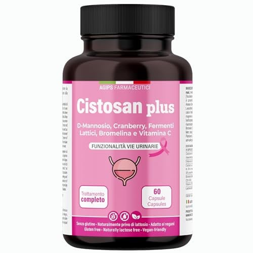Cistitis Tratamiento con D-Manosa Pura 2000 mg Arándano Rojo Bromelina Probióticos Vitamina C Para Favorecer la Función del Tracto Urinario Vegano 60 cápsulas Cistosan Plus Agips Farmaceutici
